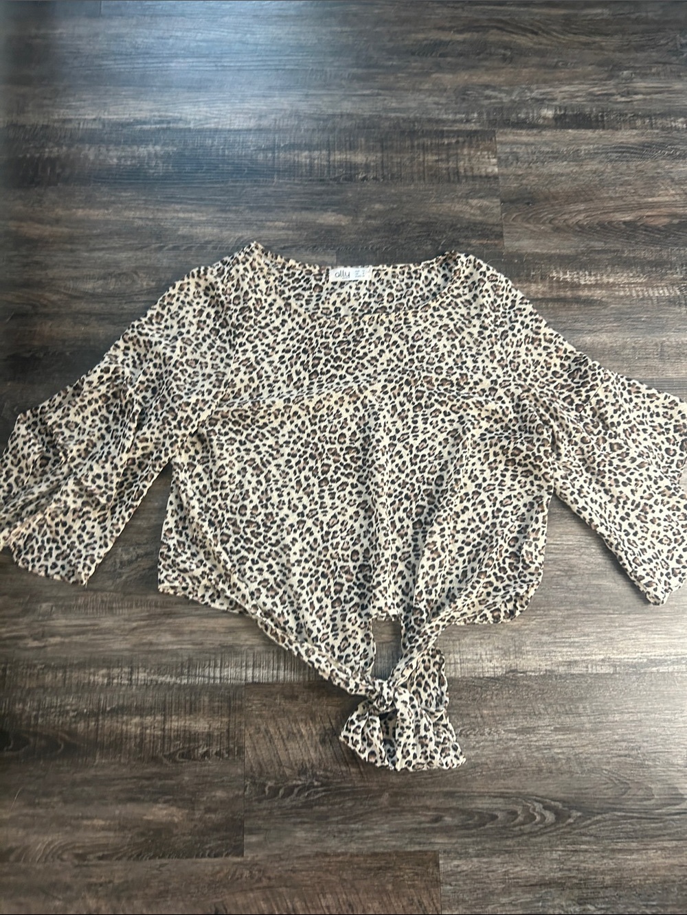 Ally Fashion Leopard Print Tie-Front Crop Top - Beige & Black